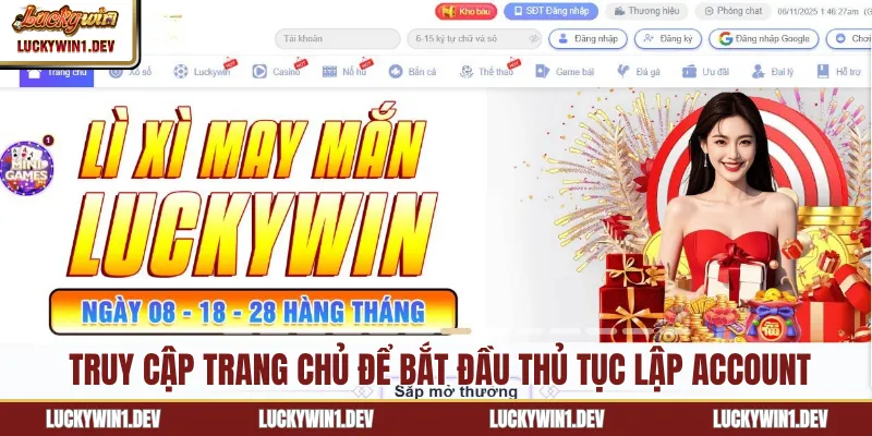 Truy cập trang chủ để bắt đầu thủ tục lập account